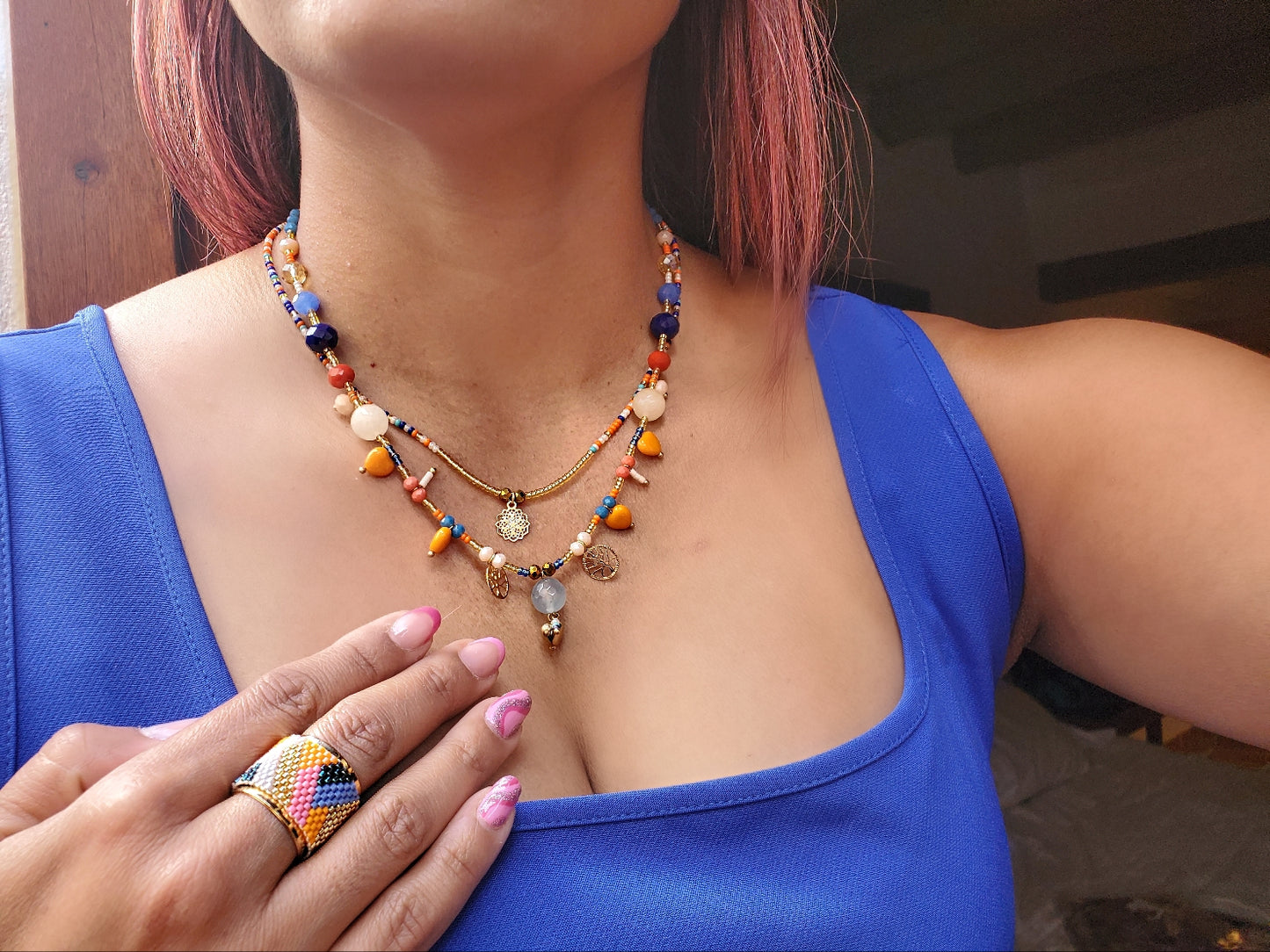 Orange & blue necklace